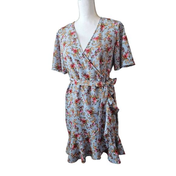 Topshop Floral Wrap Tea Dress Confetti Print Blue – Women’s Size 6 - Picture 6 of 6